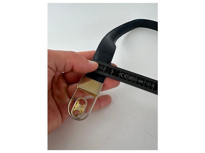 Céline Cintura in pelle reversibile Vintage Celine Triomphe Nero Borgogna 85 - vista 9