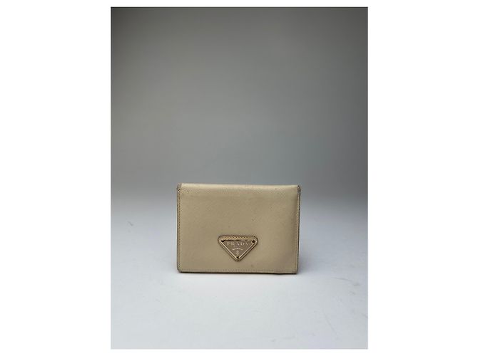 Vintage Prada Saffiano Leather Triangle Card Holder Cream Beige - view 10