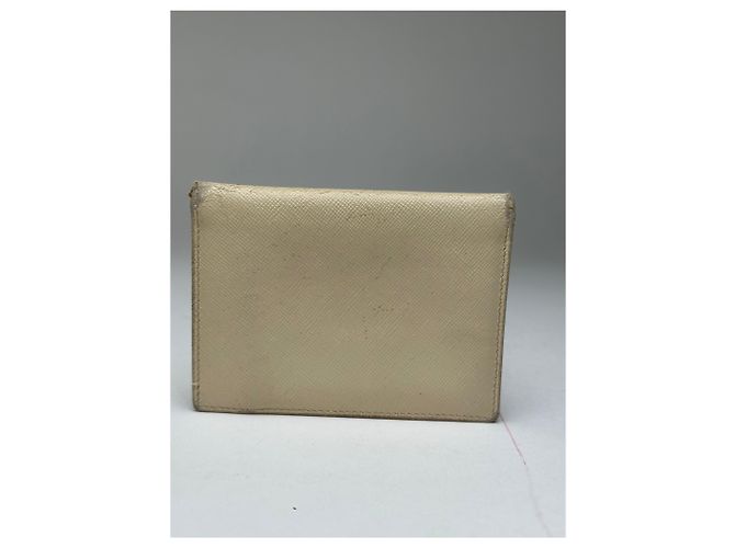 Vintage Prada Saffiano Leather Triangle Card Holder Cream Beige - view 2