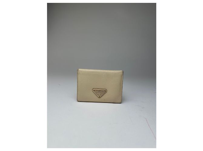Vintage Prada Saffiano Leather Triangle Card Holder Cream Beige - view 3
