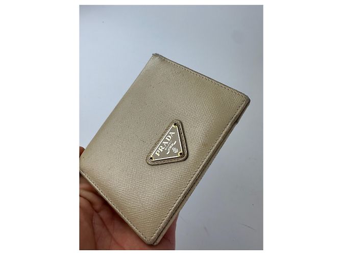 Vintage Prada Saffiano Leather Triangle Card Holder Cream Beige - view 4