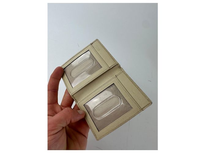 Vintage Prada Saffiano Leather Triangle Card Holder Cream Beige - view 5