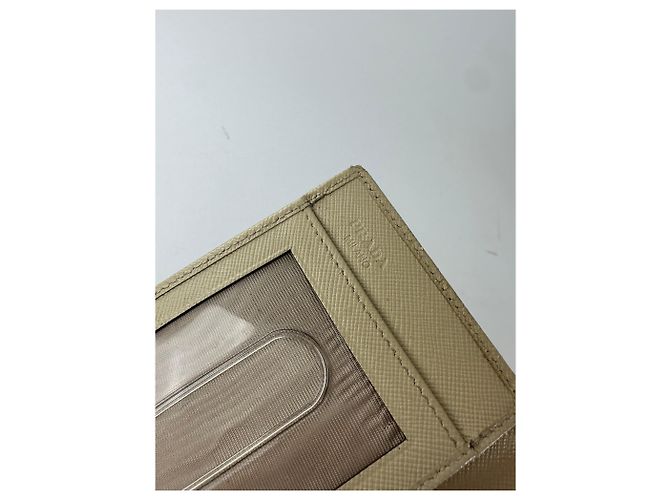 Vintage Prada Saffiano Leather Triangle Card Holder Cream Beige - view 6
