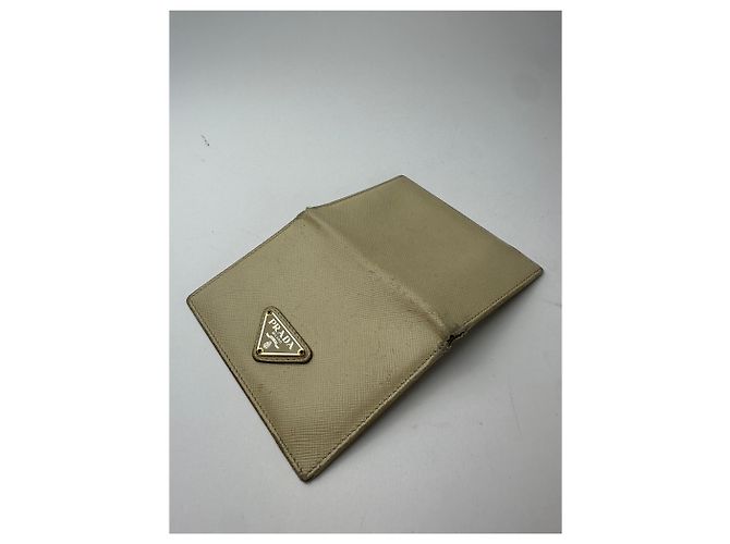 Vintage Prada Saffiano Leather Triangle Card Holder Cream Beige - view 7
