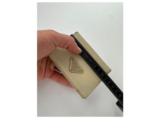 Vintage Prada Saffiano Leather Triangle Card Holder Cream Beige - view 8