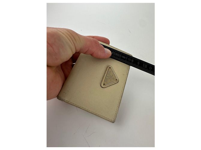Vintage Prada Saffiano Leather Triangle Card Holder Cream Beige - view 9
