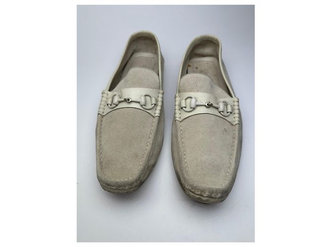 Mocassini da guida in suede Horsebit vintage Gucci crema EU41,5 - vista 6