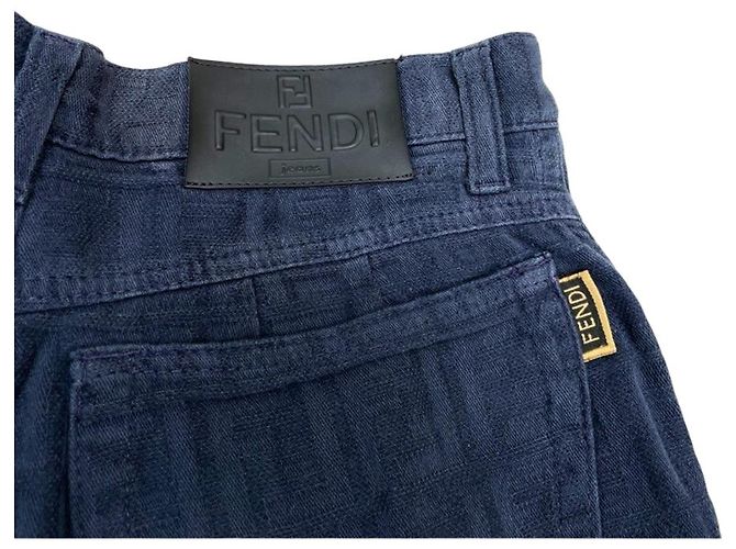 Fendi Navy Blue Zucca Monogramm Baumwollhose Marineblau - Ansicht 5