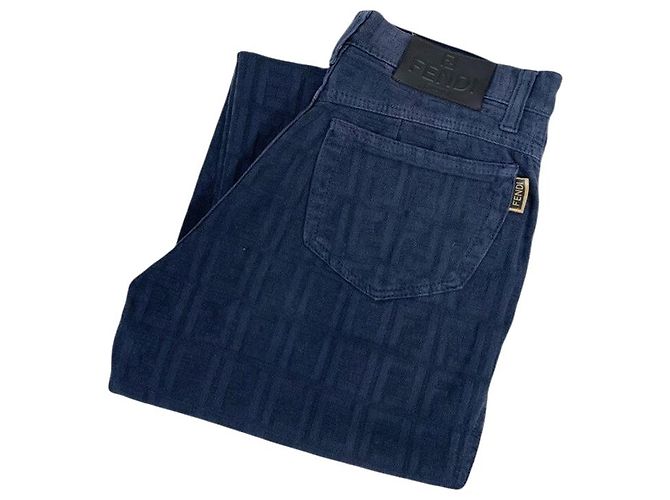 Fendi Navy Blue Zucca Monogramm Baumwollhose Marineblau - Ansicht 8