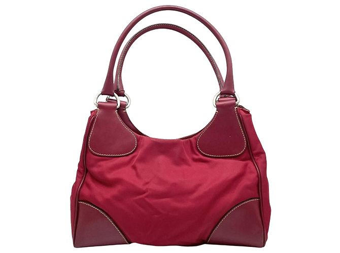 Borsa a spalla in nylon e pelle rossa Prada Rosso - vista 2