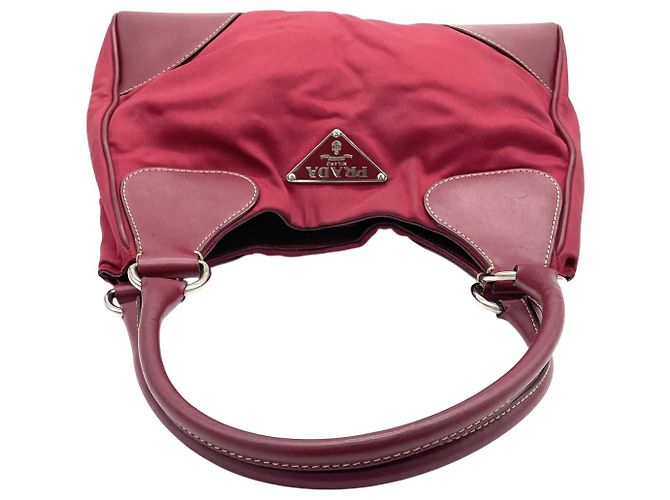 Borsa a spalla in nylon e pelle rossa Prada Rosso - vista 5