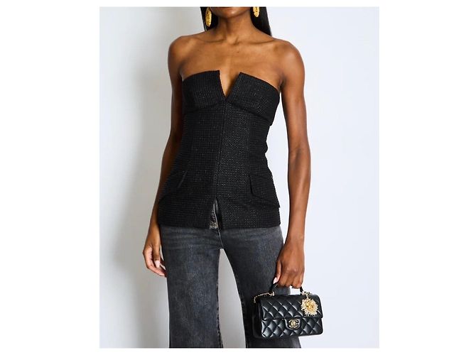 Top bustier sin tirantes de lino blanco Chanel 2018 talla 38 de segunda mano - vista 8