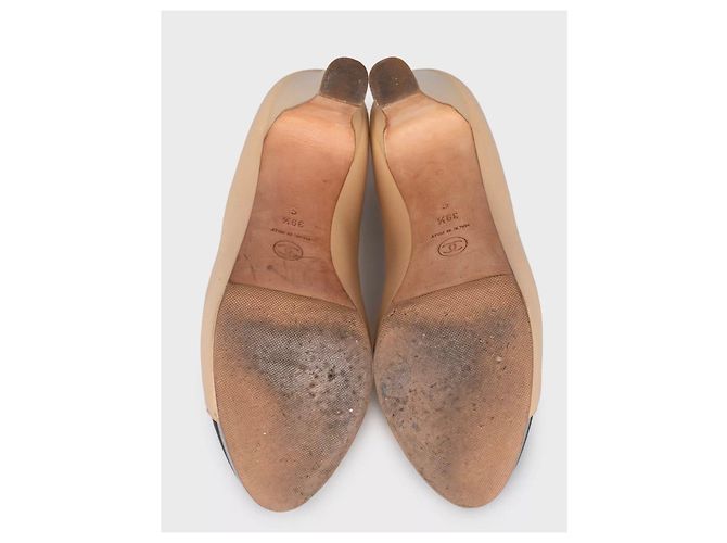 Beige Leder Blockabsatzpumps von Chanel - Größe 39,5 Gebraucht - Ansicht 4