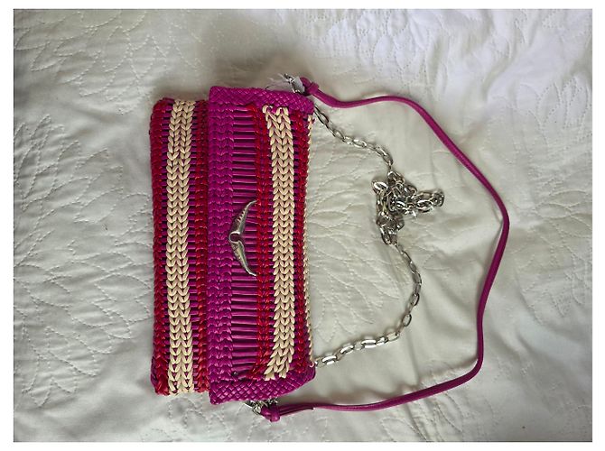 Clutch Rock in pelle intrecciata Zadig & Voltaire Rosso Fuchsia Ecru - vista 10