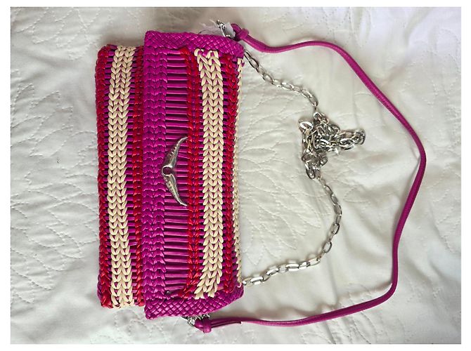 Clutch Rock in pelle intrecciata Zadig & Voltaire Rosso Fuchsia Ecru - vista 11