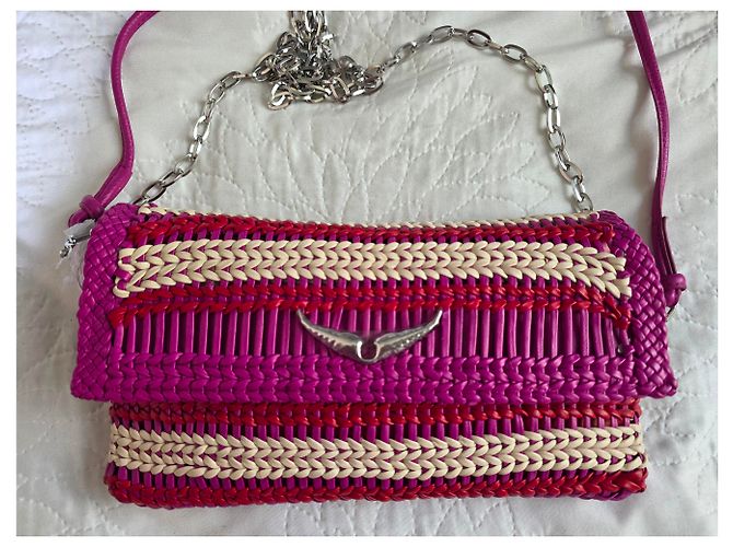 Clutch Rock in pelle intrecciata Zadig & Voltaire Rosso Fuchsia Ecru - vista 12