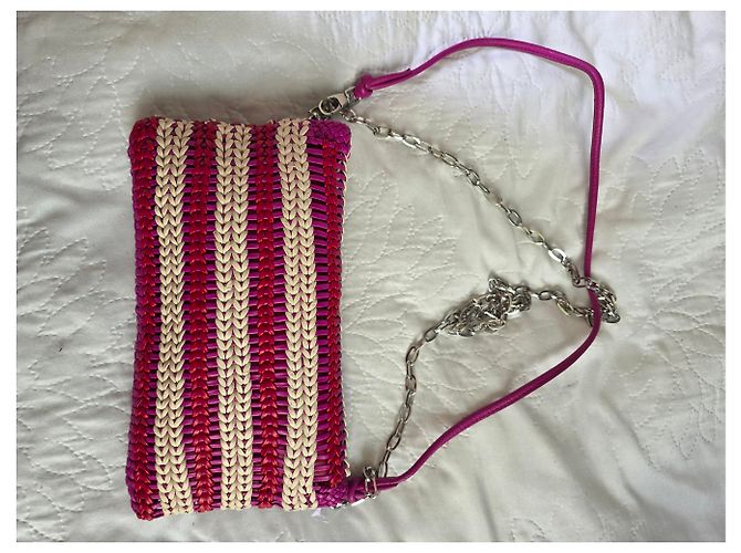 Clutch Rock in pelle intrecciata Zadig & Voltaire Rosso Fuchsia Ecru - vista 13