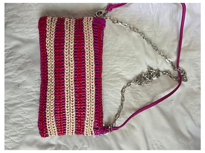 Clutch Rock in pelle intrecciata Zadig & Voltaire Rosso Fuchsia Ecru - vista 14