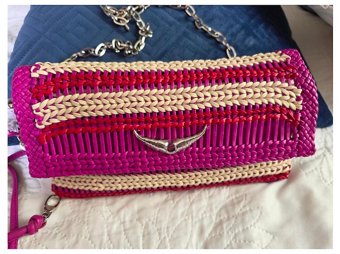 Clutch Rock in pelle intrecciata Zadig & Voltaire Rosso Fuchsia Ecru - vista 15