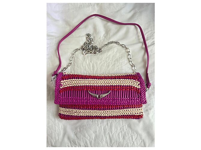 Clutch Rock in pelle intrecciata Zadig & Voltaire Rosso Fuchsia Ecru - vista 2