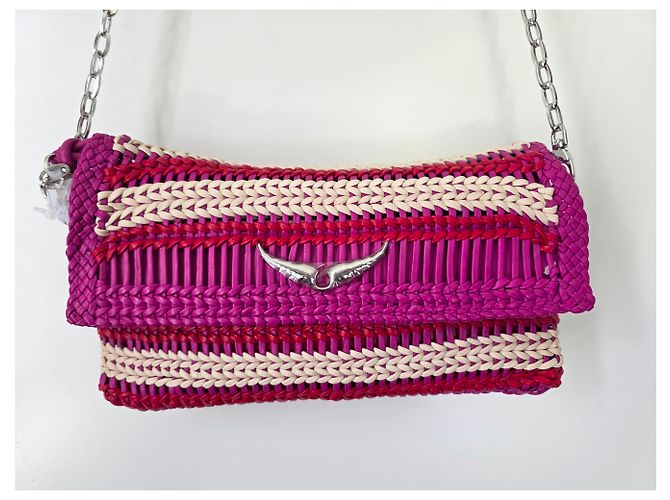 Clutch Rock in pelle intrecciata Zadig & Voltaire Rosso Fuchsia Ecru - vista 3