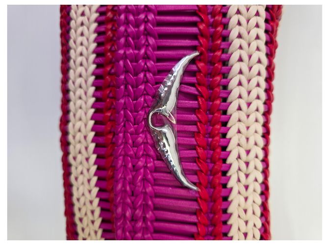 Clutch Rock in pelle intrecciata Zadig & Voltaire Rosso Fuchsia Ecru - vista 4