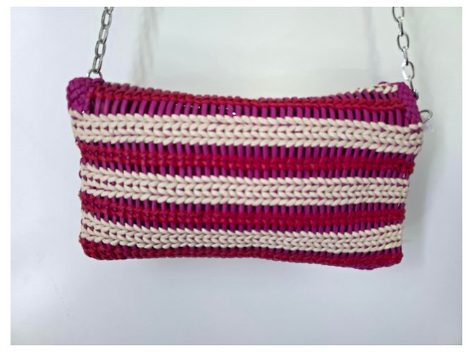 Clutch Rock in pelle intrecciata Zadig & Voltaire Rosso Fuchsia Ecru - vista 6