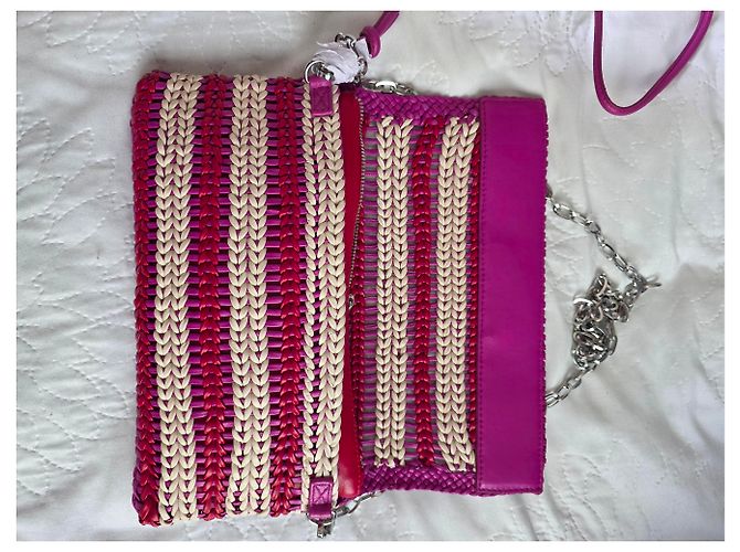 Clutch Rock in pelle intrecciata Zadig & Voltaire Rosso Fuchsia Ecru - vista 7