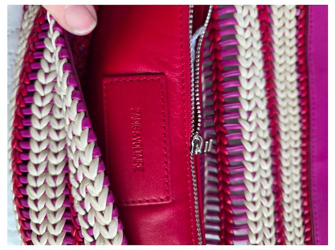 Clutch Rock in pelle intrecciata Zadig & Voltaire Rosso Fuchsia Ecru - vista 9