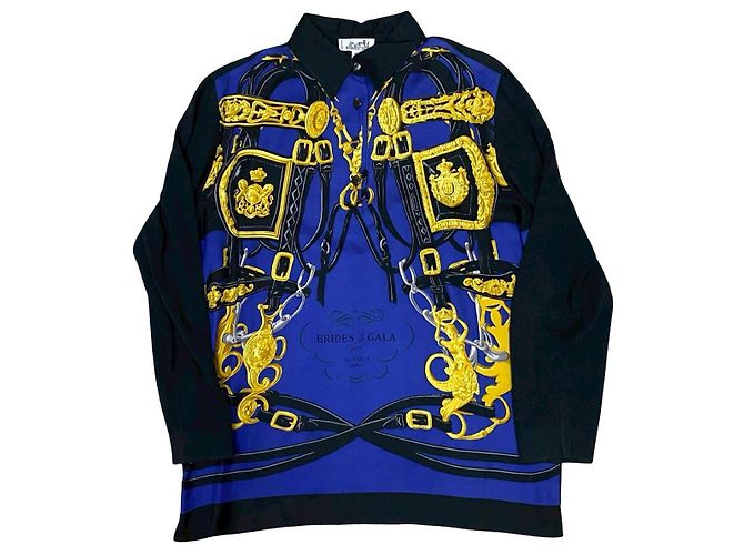 Hermès Camicia in seta, cashmere e cotone Bride de Gala di Hermes Nero Blu - vista 4