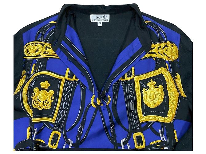 Hermès Camicia in seta, cashmere e cotone Bride de Gala di Hermes Nero Blu - vista 8