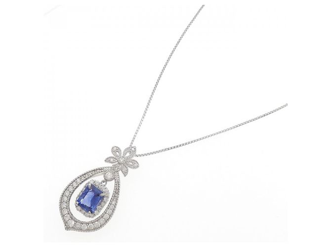 Autre Marque Collana in Zaffiro e Diamante Pt950 Pt850 Blu - vista 2