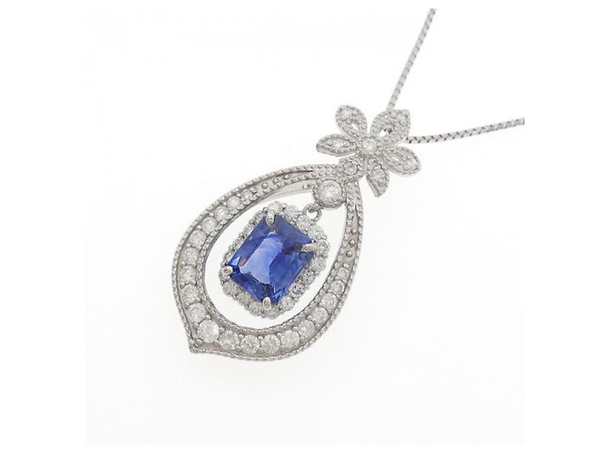 Autre Marque Collana in Zaffiro e Diamante Pt950 Pt850 Blu - vista 3