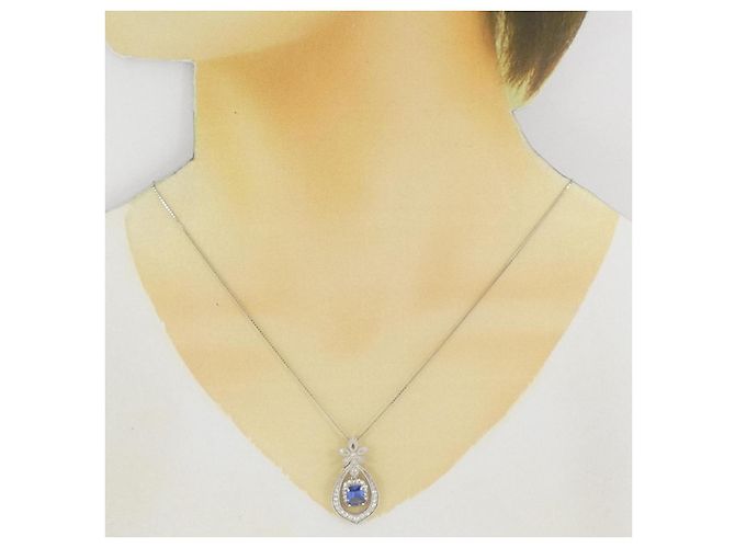 Autre Marque Collana in Zaffiro e Diamante Pt950 Pt850 Blu - vista 6