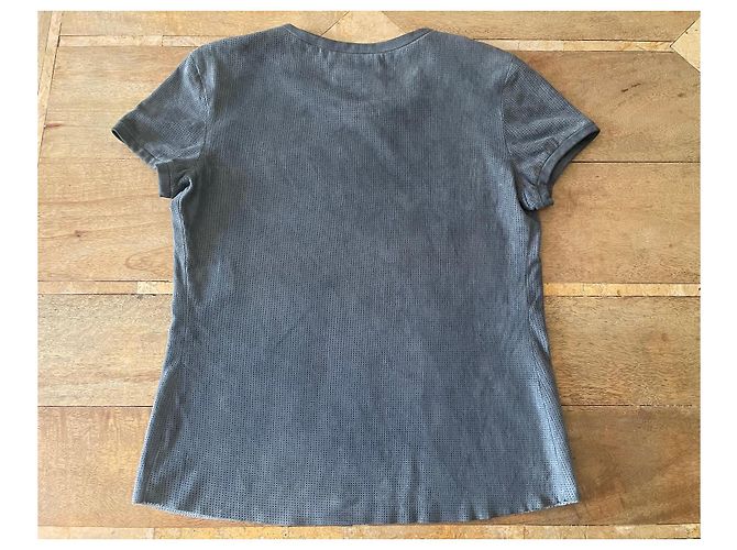 Stouls Grau-blaues Rundhals-T-Shirt 100% perforiertes Wildleder Größe S - Ansicht 2