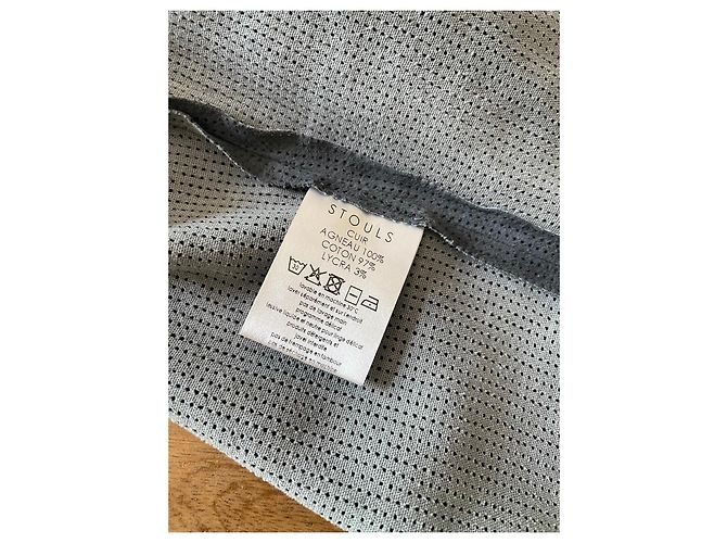 Stouls Grau-blaues Rundhals-T-Shirt 100% perforiertes Wildleder Größe S - Ansicht 5