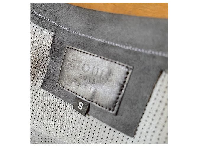 Stouls Grau-blaues Rundhals-T-Shirt 100% perforiertes Wildleder Größe S - Ansicht 6