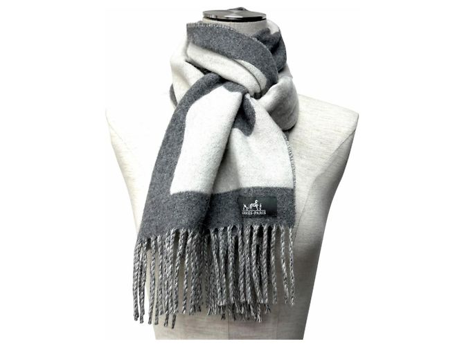 Hermès Stola in cashmere HERMES Love Story Marrone Bianco sporco - vista 3
