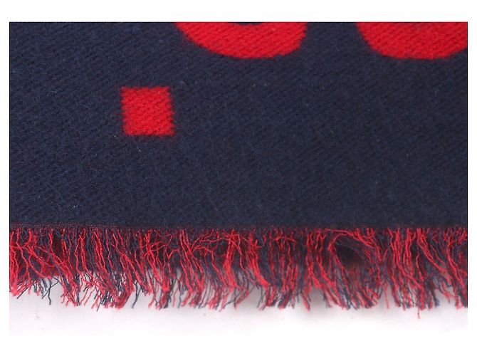 Sciarpa Jumbo GG in jacquard di lana e seta con frange Gucci Rosso Blu navy - vista 4