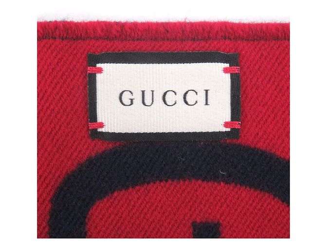 Sciarpa Jumbo GG in jacquard di lana e seta con frange Gucci Rosso Blu navy - vista 6