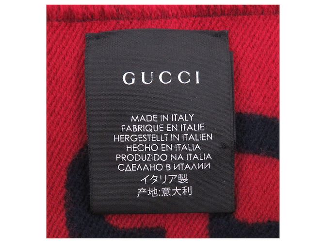 Sciarpa Jumbo GG in jacquard di lana e seta con frange Gucci Rosso Blu navy - vista 7