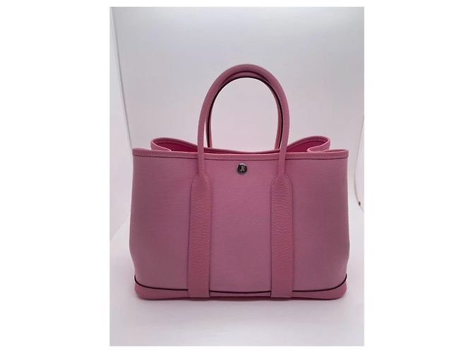 Borsa Hermès Garden Party 30 in tela e pelle rosa - vista 3