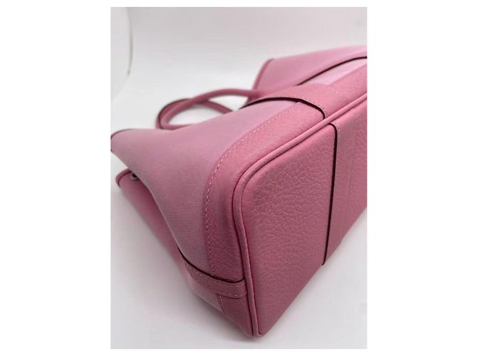 Borsa Hermès Garden Party 30 in tela e pelle rosa - vista 4