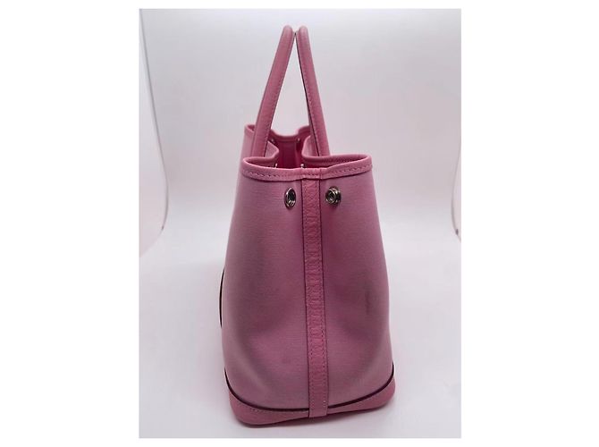 Borsa Hermès Garden Party 30 in tela e pelle rosa - vista 6