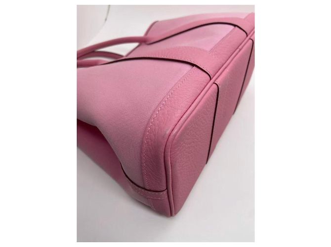 Borsa Hermès Garden Party 30 in tela e pelle rosa - vista 7
