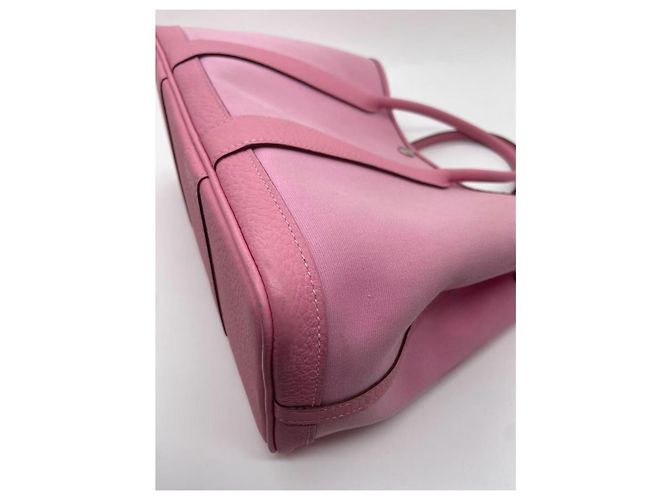 Borsa Hermès Garden Party 30 in tela e pelle rosa - vista 8