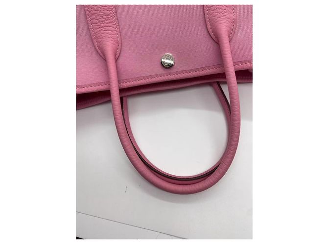 Borsa Hermès Garden Party 30 in tela e pelle rosa - vista 9
