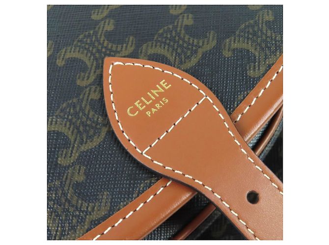 Céline Borsa a Spalla Celine 19150 Folco Medium Triomphe in Tela Marrone - vista 12