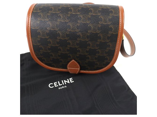 Céline Borsa a Spalla Celine 19150 Folco Medium Triomphe in Tela Marrone - vista 2