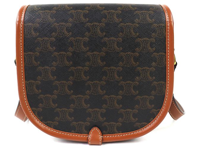 Céline Borsa a Spalla Celine 19150 Folco Medium Triomphe in Tela Marrone - vista 3